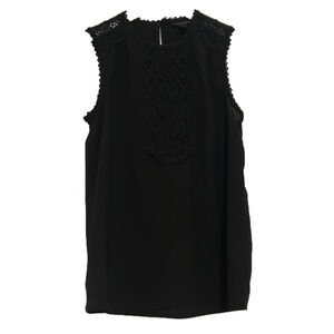 HALOGEN Black Lace Yoke Sleeveless Blouse, Small